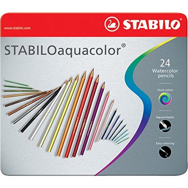 Stabilo Aquacolor Watercolour Colouring Pencils - Assorted 24 Metal Case