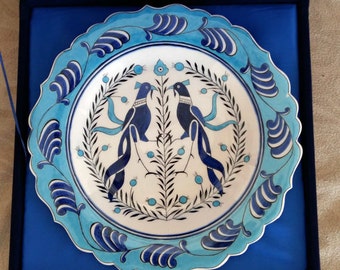 Handmade Ceramic dish Turkish selcuk handmade dishes, bird pattern adaptation plate,special design handmade tile painting dishes