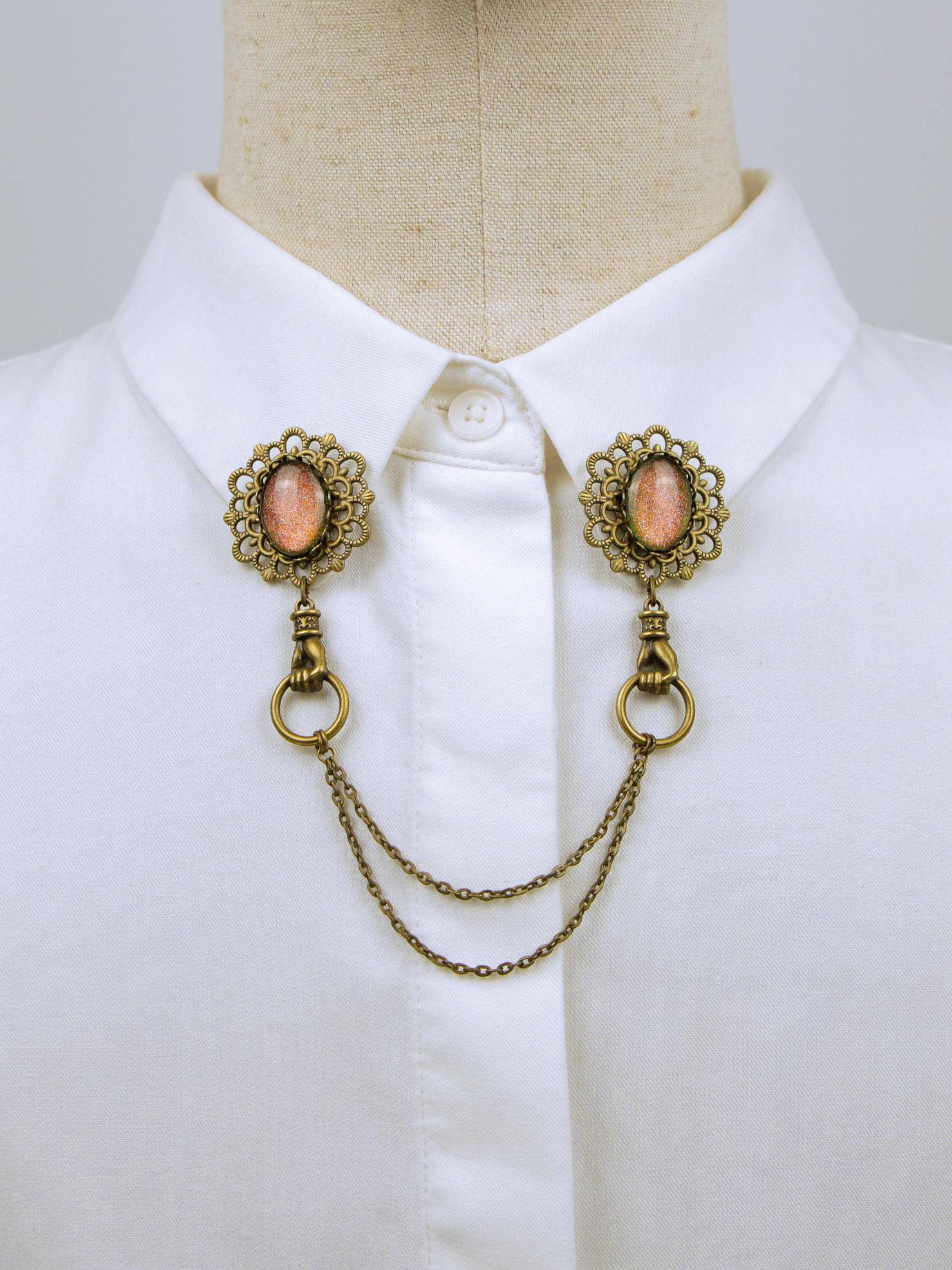 Grande Broche (épingle) Vintage En Bronze Avec Cabochon Rose - Dimensions 30x40mm, Neuf Sans Boîte