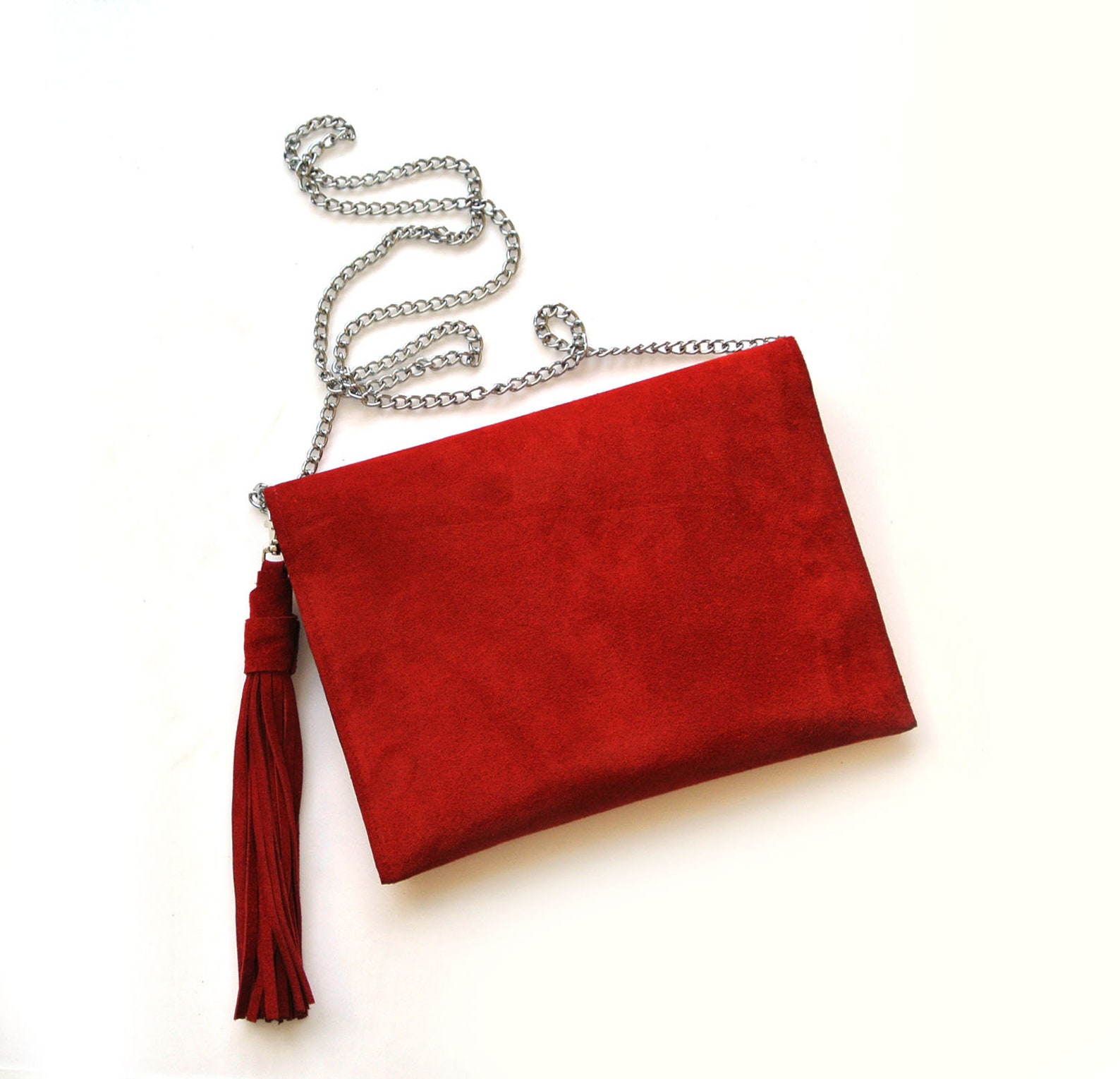 Red Suede Clutch With Chain Red Suede Bag Women Bag Etsy
