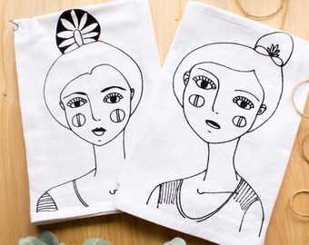 Indigo Girl Vintage Tea Towel Set of 2 // Mix n' Match Tea Towels // Flour Sack Dish Towels