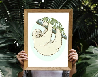 Sloth Art Print, Digital Download, Sloth Print, Sloth Gifts, Digital Art Print