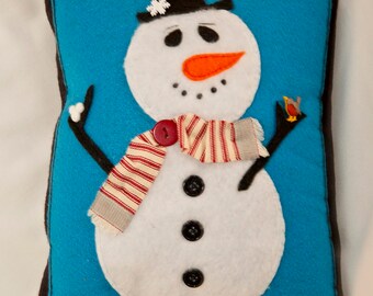 Happy, Friendly Snowman Pillow