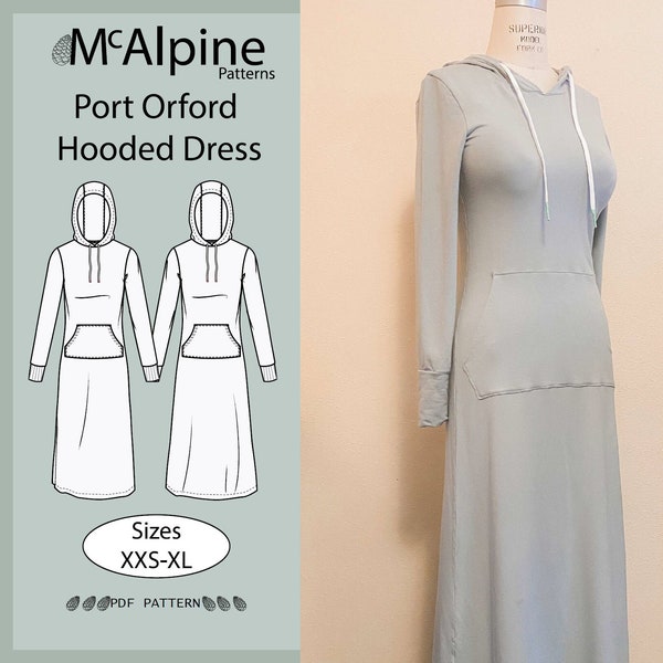 Port Orford Hooded Dress | Dress Sewing Pattern | Hooded Dress | Sweatshirt Dress | Women's Sewing Pattern | XXS-XL | Instant Download