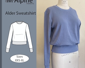 Digital Sewing Pattern | Long Sleeve Tee | Alder Sweatshirt | XXS-XL | Sweatshirt Sewing Pattern | Beginner Friendly