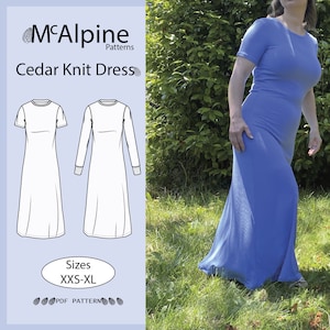 Cedar Knit Dress Sewing Pattern | Dress Sewing Pattern | Tee Dress | Sweatshirt Dress | Women&#39;s Sewing Pattern | XXS-XL | Instant Download