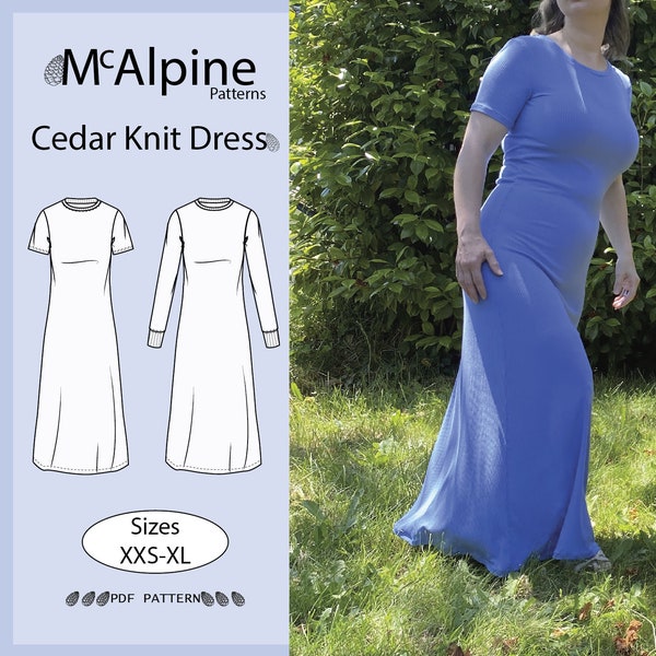 Cedar Knit Dress Sewing Pattern | Dress Sewing Pattern | Tee Dress | Sweatshirt Dress | Women's Sewing Pattern | XXS-XL | Instant Download