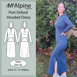 Port Orford Hooded Dress | Dress Sewing Pattern | Hooded Dress | Sweatshirt Dress | Women&#39;s Sewing Pattern | XXS-XL | Instant Download
