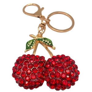 Cherry Rhinestone Keychain Cherries Red Bag Charm