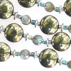 Pyriet en labradoriet armband met glas kristal, Rhodium plated parels en zilver verguld Toggle gesp