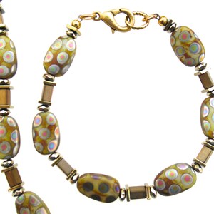 Gold Hematite and Czech Glass Bead Bracelet with Gold Lobster Clasp