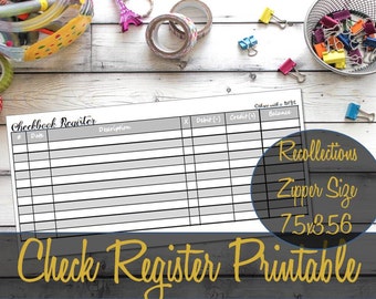 Check Register Recollections Zippered Planner Printable Insert, Checkbook Inserts, Checkbook Log, Recollections Refill -INSTANT Download