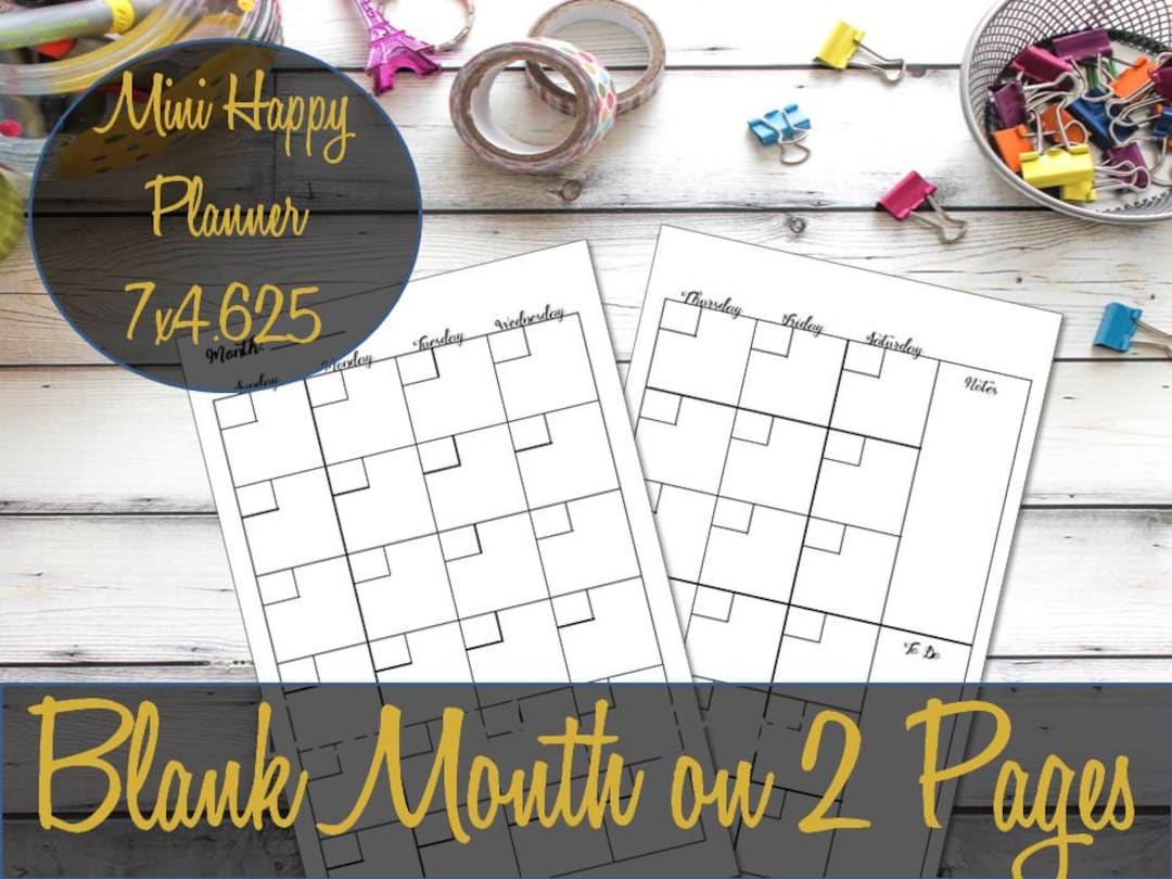 Undated Month on 2 Pages Mini Happy Planner Printable Inserts ...
