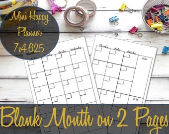 Undated Month on 2 Pages Mini Happy Planner Printable Inserts, Recollections Planner Insert, Mambi Mini, MO2P - INSTANT Download