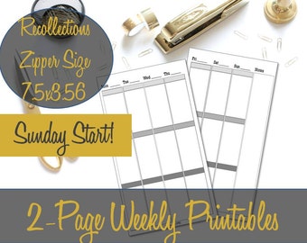 Week on 2 Pages Recollections Zippered Planner Printable Inserts Undated Vertical Sunday Start, Zippered Planner Inserts  - INSTANT DOWNLOAD
