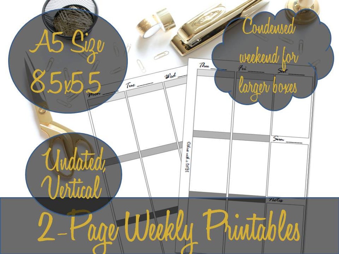 Week on 2 Pages Vertical A5 Calendar Printable Inserts Undated, Webster ...