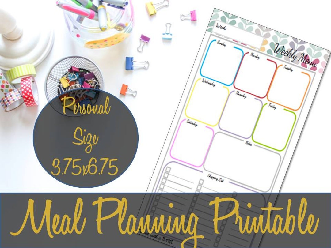 Meal Planning Personal Size Printable Insert 6.75x3.75, Grocery List ...