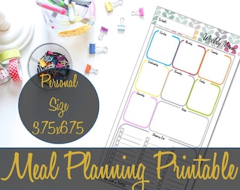 Meal Planning Personal Size Printable Insert 6.75x3.75, Grocery List, Shopping List, Webster's, Kikki K - INSTANT DOWNLOAD