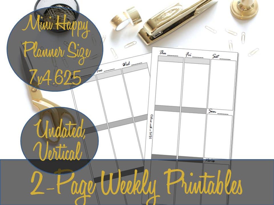 Mini Happy Planner Weekly Inserts, Week on 2 Pages, Vertical Inserts ...
