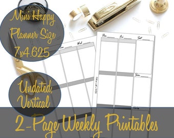 Mini Happy Planner Weekly Inserts, Week on 2 Pages, Vertical Inserts, WO2P, Mini Happy Planner Printables, Mambi Inserts, Happy Planner Mini