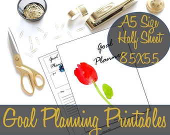 Goal Planning A5 Size 8.5x5.5 Printable Inserts, Goals, Half Sheet, Webster's Pages, Filofax, Kikki K, Franklin Classic - INSTANT Download