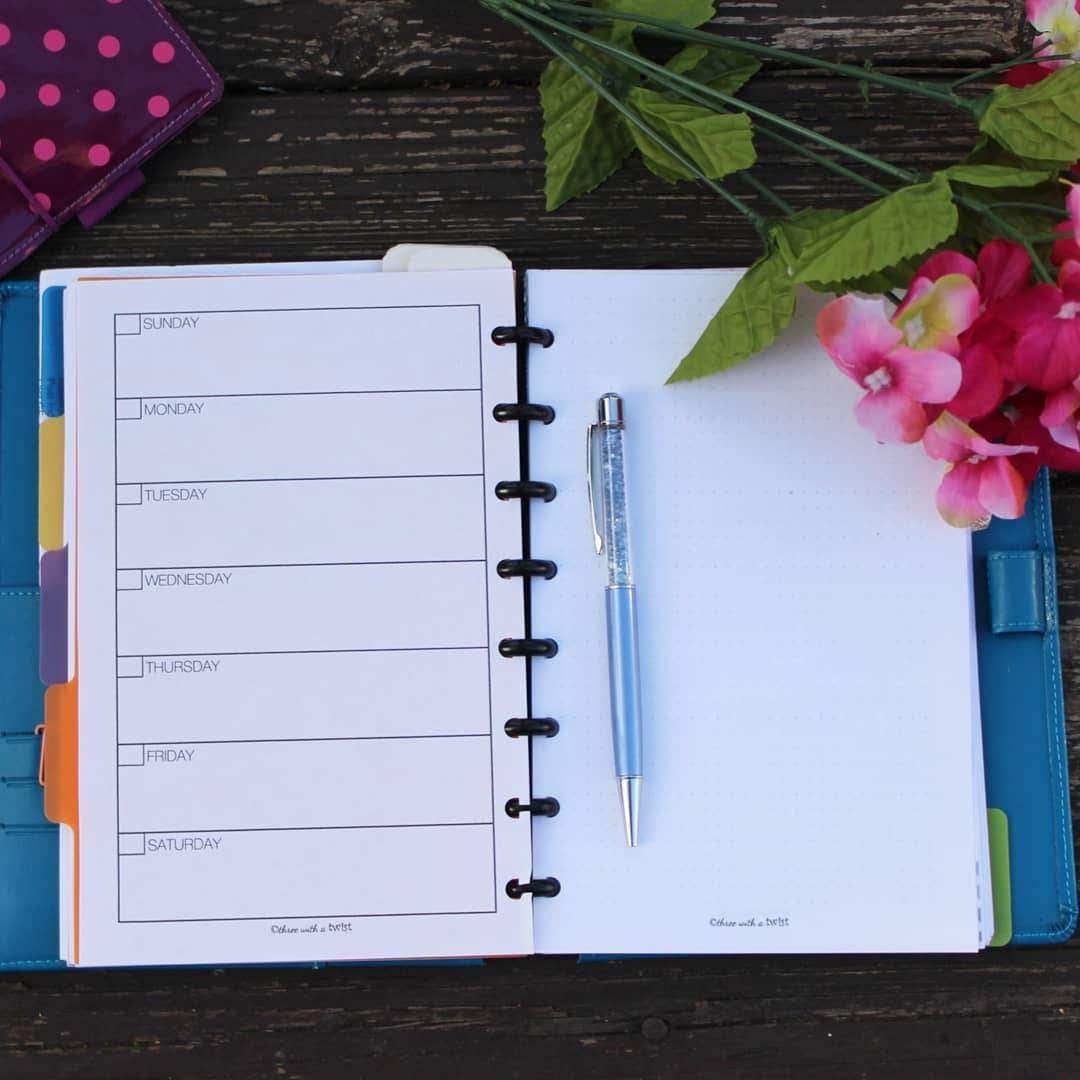 Week With Notes on 2 Pages A5 Printable Inserts Undated - Etsy