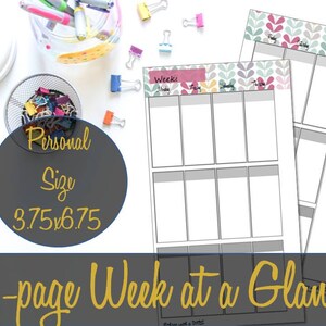 Week at a Glance Personal Size Printable Insert 6.75x3.75, Week on 2 Pages, Vertical, Floral, Undated Calendar, Filofax - INSTANT DOWNLOAD