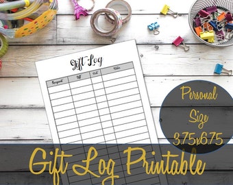 Gift Log Personal Insert, 6.75x3.75, Christmas Gift Log, Present Log, Gift Tracker, Filofax Insert, Webster's Insert - INSTANT DOWNLOAD