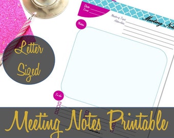 Meeting Notes Printable Insert, Meeting Organization, Career, Big Happy Planner, Martha Stewart Discbound, ARC - INSTANT DOWNLOAD