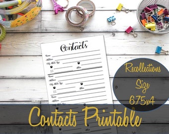 Contacts Recollections Size Printable Insert Black and White, Address Book, Creative Year Insert, Contact Information - INSTANT DOWNLOAD