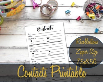 Contacts Recollections Zippered Planner Insert, Contacts Inserts, Address Insert, Recollections Inserts, Michael's Refill - INSTANT Download