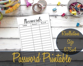 Password Recollections Size Printable Insert, Creative Year Insert, Password Insert, Password Refill, Password Printable - INSTANT DOWNLOAD