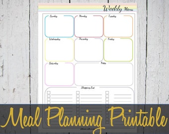 Meal Planning Printable Insert, Menu Plan, Grocery, Shopping List - INSTANT DOWNLOAD PDF