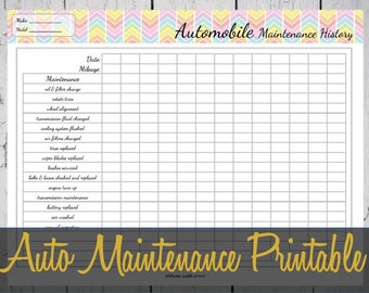 Automobile Maintenance History Printable Insert, Vehicle Maintenance Log - INSTANT DOWNLOAD PDF