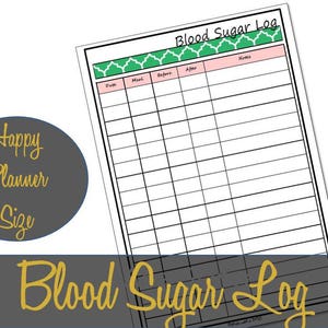 May include: Printable blood sugar log with a green and white patterned header. The log has columns for date, meal, before, after, and notes.