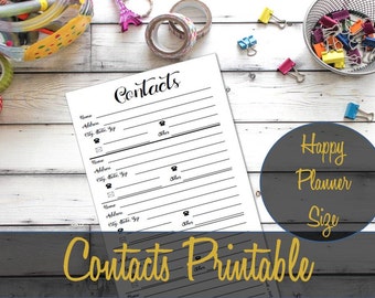 Contacts Happy Planner Inserts, Address Book, Contacts Form, MAMBI Insert, Happy Planner Pages, Happy Planner Printable, Create 365 Refill