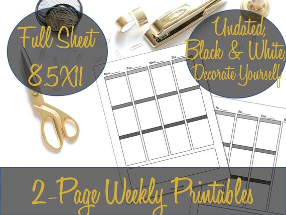 2 Page Weekly Letter Size Calendar Printables Undated | Etsy