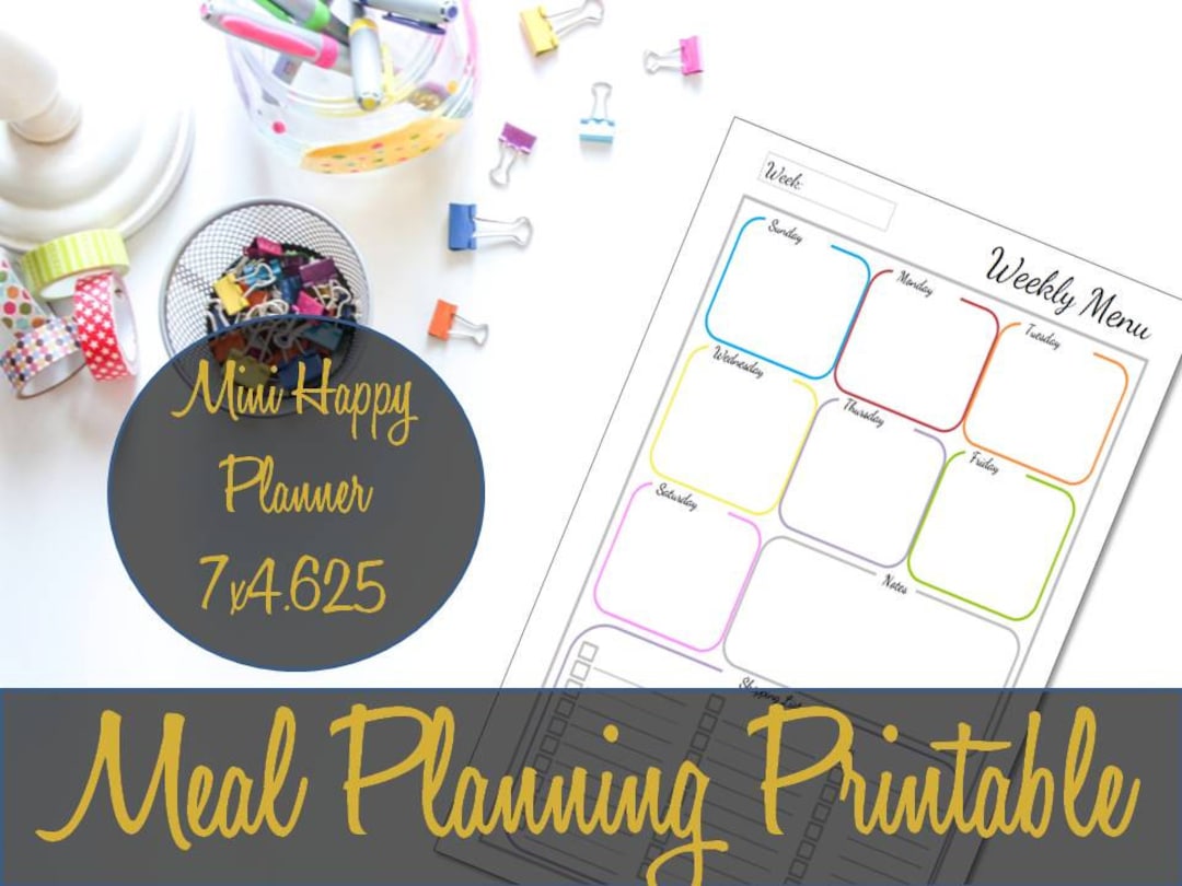 Meal Planning Mini Happy Planner Colored Printable Insert, Shopping ...