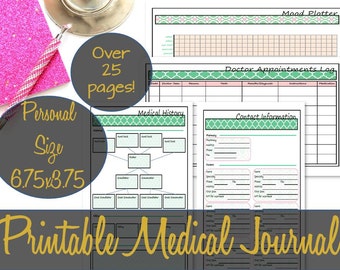 Medical and Health Printables Personal Size 6.75x3.75, Health Journal, Medical Inserts, Medication Log, Symptom Log - INSTANT DOWNLOAD PDF