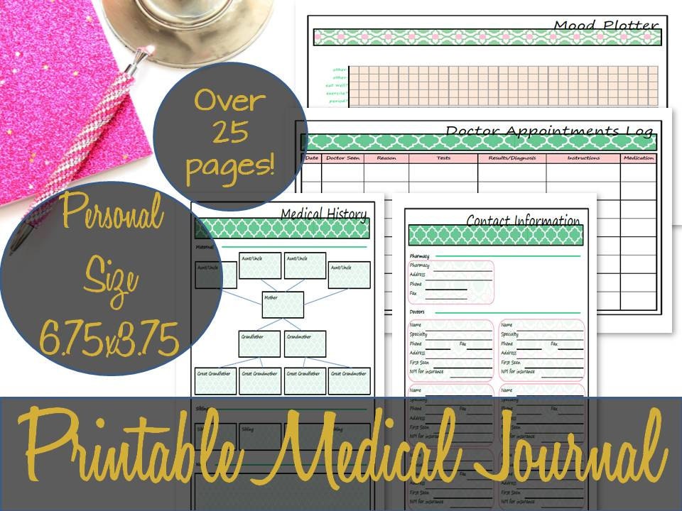 Medical and Health Printables Personal Size 6.75x3.75, Health Journal ...