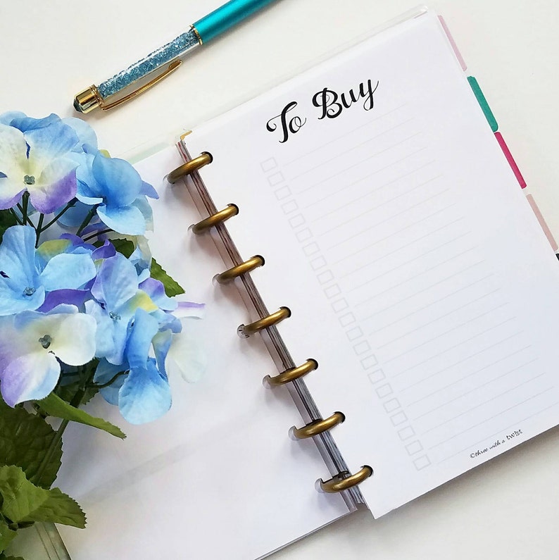 Mini Happy Planner Printable Inserts, List Inserts, Shopping List, to