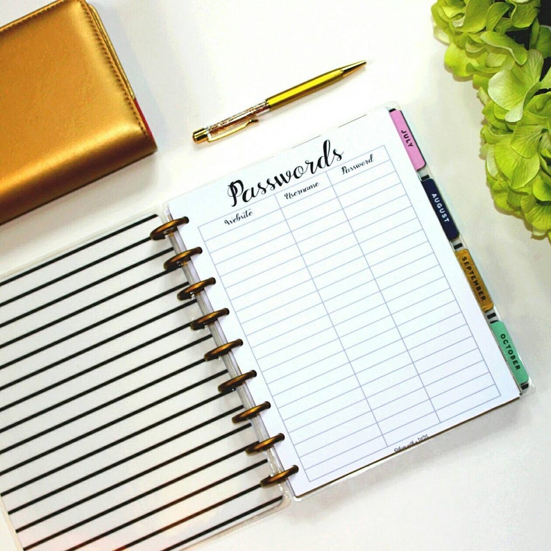 Happy Planner Inserts, Password Insert, Happy Planner Printable, Create