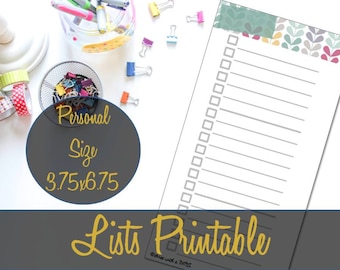 Lists Personal Size Printable 6.75x3.75, To Do List Insert, Webster's, Filofax, Kikki K, Personal Insert - INSTANT DOWNLOAD