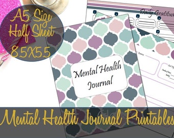 Mental Health Journal Printables A5 Size Half Sheet, Wellness Journal, Anxiety Journal, Depression Journal, CBT, Anger - INSTANT Download