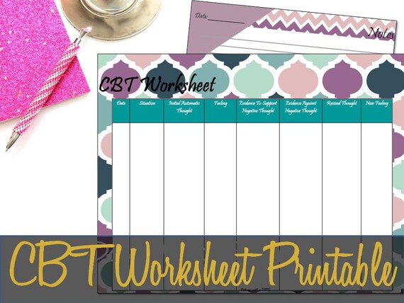 CBT Worksheet Printable Insert, Anxiety Worksheet, Mental Health Aid, Big Happy Planner, Franklin Monarch Insert - INSTANT DOWNLOAD