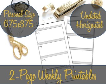 Week on 2 Pages Personal Sized Horizontal Calendar Printable Inserts Undated 3.75x6.75 Blank, Webster's, Filofax - INSTANT DOWNLOAD