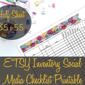Puede incluir: Lista de verificación imprimible para vendedores de Etsy para realizar un seguimiento del inventario y las publicaciones en las redes sociales. La lista de verificación está diseñada para una media hoja de papel, que mide 8,5 por 5,5 pulgadas. La lista de verificación incluye columnas para el artículo, la fecha, el precio, la publicación, las notas y las plataformas de redes sociales, incluidas Instagram, Facebook, Twitter, Pinterest y Google.