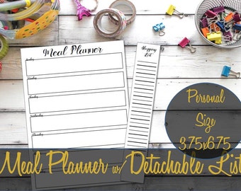 Meal Planning Insert, Personal Size Meal Insert, Shopping List, 3.75x6.75, Menu Planner, Recollections Refill, Filofax - INSTANT DOWNLOAD