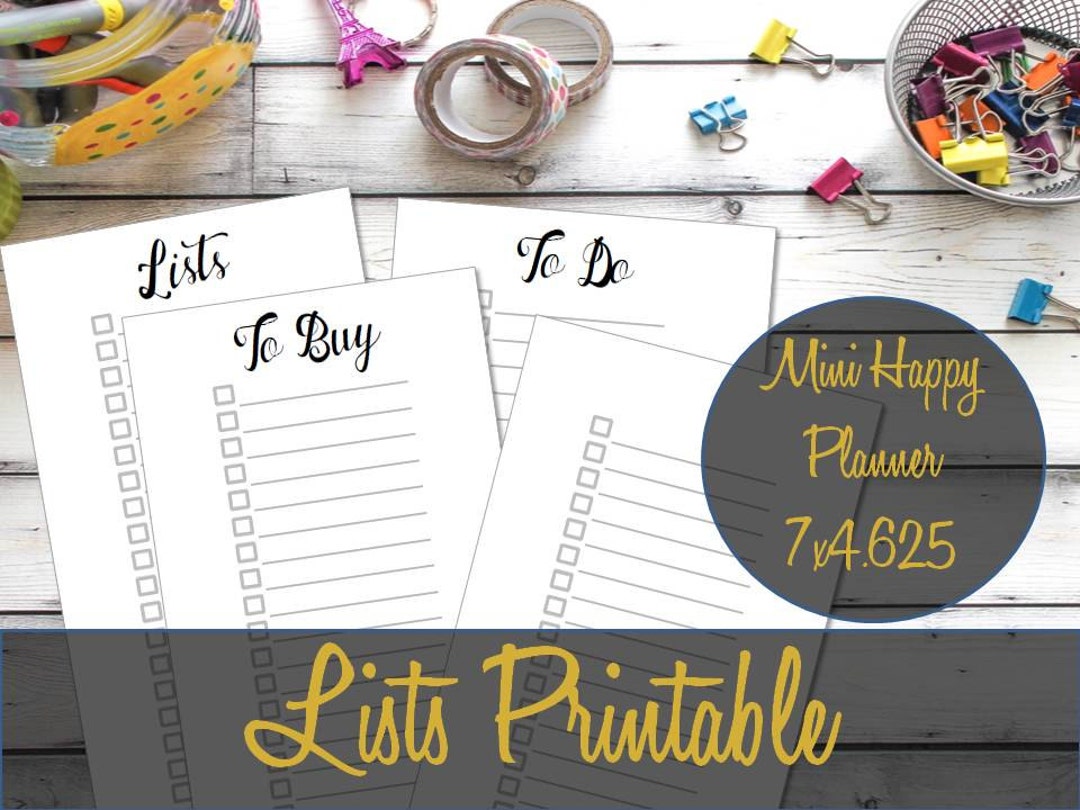 Mini Happy Planner Printable Inserts, List Inserts, Shopping List, to ...