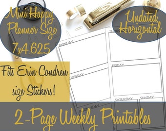 Undated Horizontal Week on 2 Pages Mini Happy Planner Printable Inserts, Recollections Planner Insert, Mambi Mini, WO2P - INSTANT Download